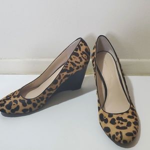 Franco Sarto Leopard ponyhair wedges 11M